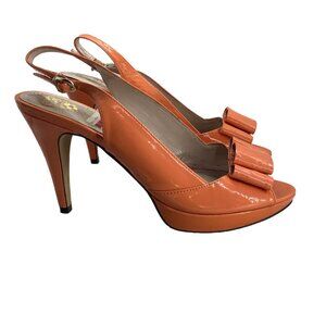 Vince Camuto Ava Coral Patent Leather Peep Toe Bow Slingback Heels Women sz 9